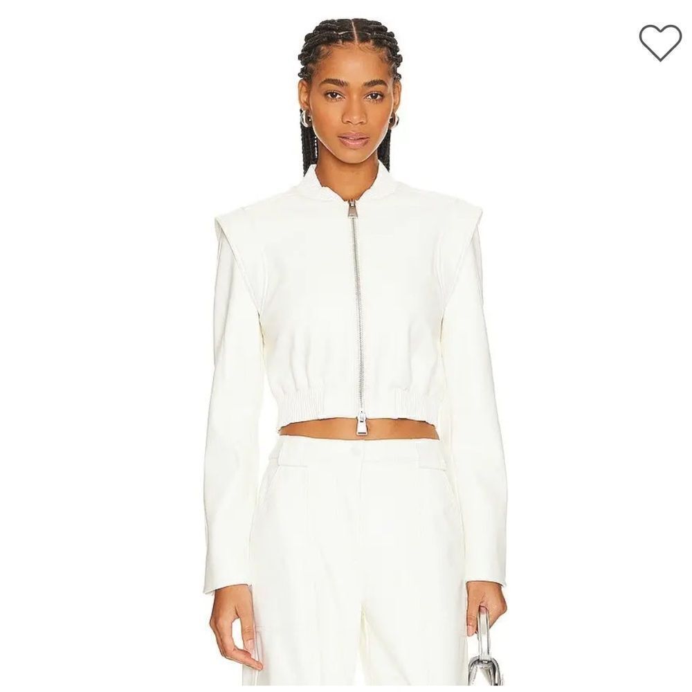 $645 Jonathan Simkhai Doreen Faux Leather Bomber Jacket Ivory NWT Revolve L